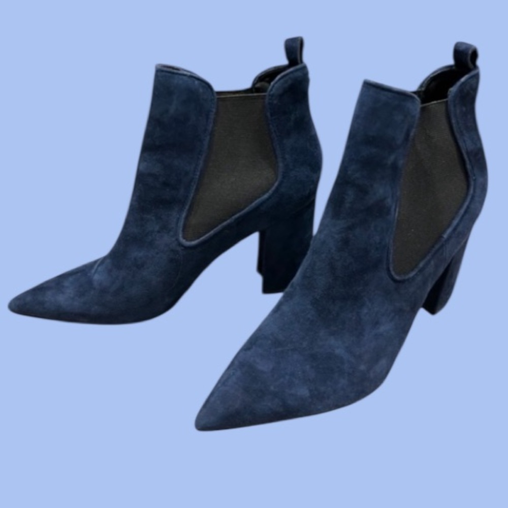 🔥MARC FISHER! STUNNING BLUE SUEDE/LEATHER EASY PULL-ON TRENDY BOOTIES!